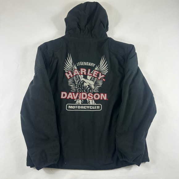 Harley-Davidson Mens Size Large Black Fleece Full Zip Hooded Jacket Eagle